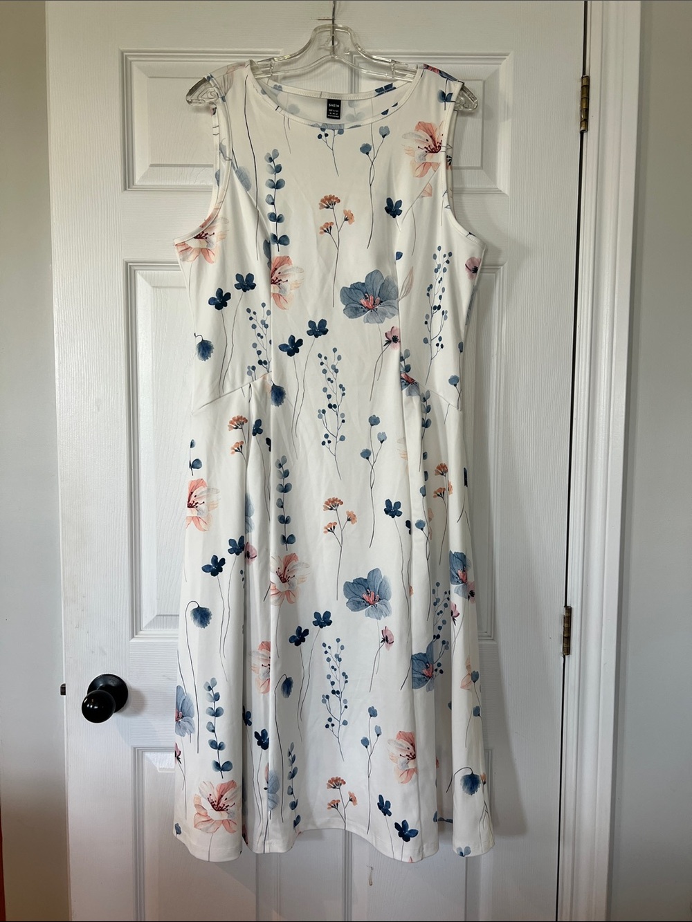 SHEIN White Sleeveless Midi Dress with Blue and Pink Floral Print